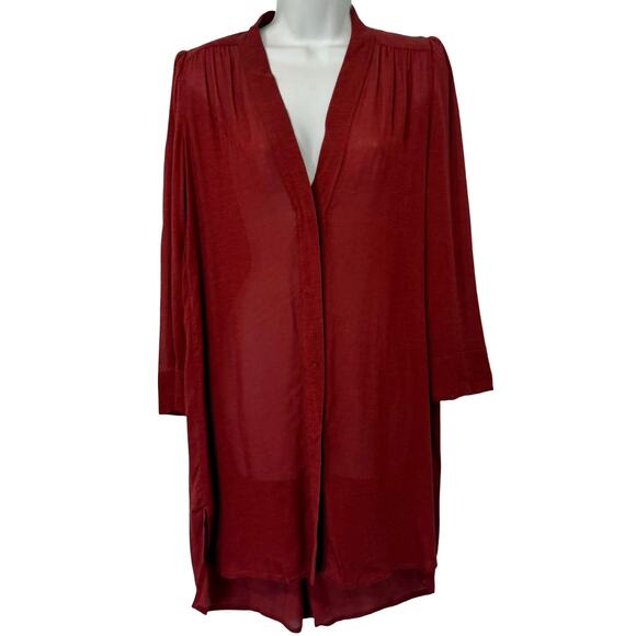 Isabel Marant Maroon Red Burgundy Long Sleeve V-Neck Split Hem Tunic Dress sz M - Picture 1 of 12